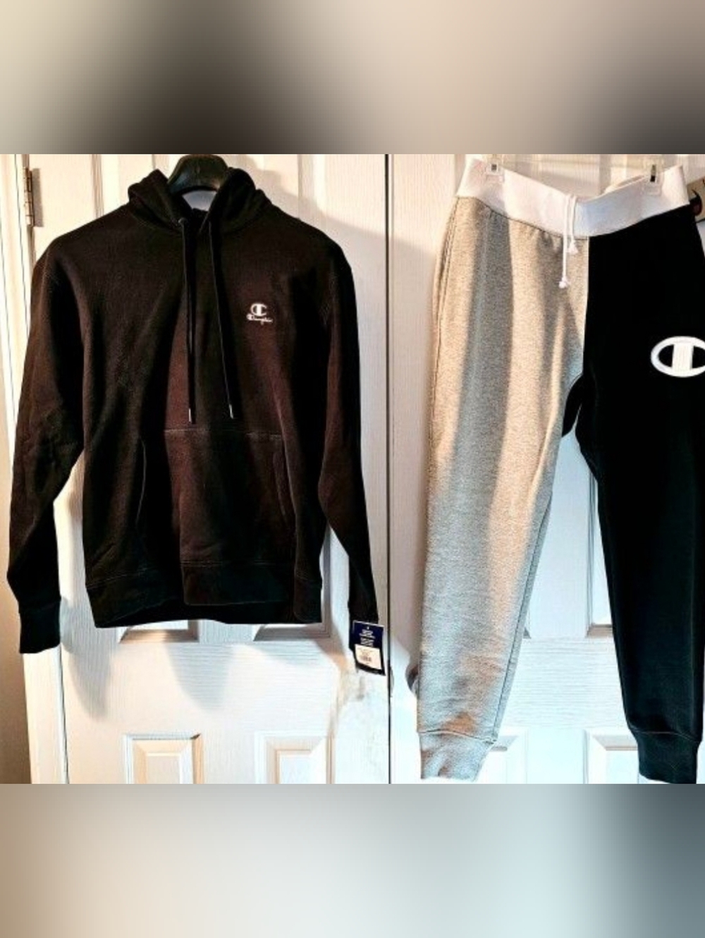 Champion Reverse Weave Black Pullover Hoodie with Embroidered Logo
